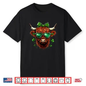 Highland Cow Shamrock Coquette Bow St Patrick’S Day Shirt