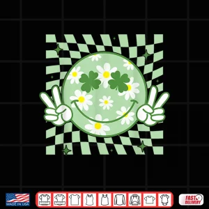 Design Groovy Shamrock Smile Face St Patricks Day Men Kids Funny Shirt