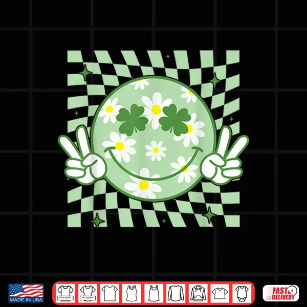 Design Groovy Shamrock Smile Face St Patricks Day Men Kids Funny Shirt