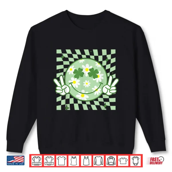 Sweatshirt Groovy Shamrock Smile Face St Patricks Day Men Kids Funny Shirt