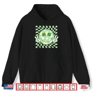 Hoodie Groovy Shamrock Smile Face St Patricks Day Men Kids Funny Shirt