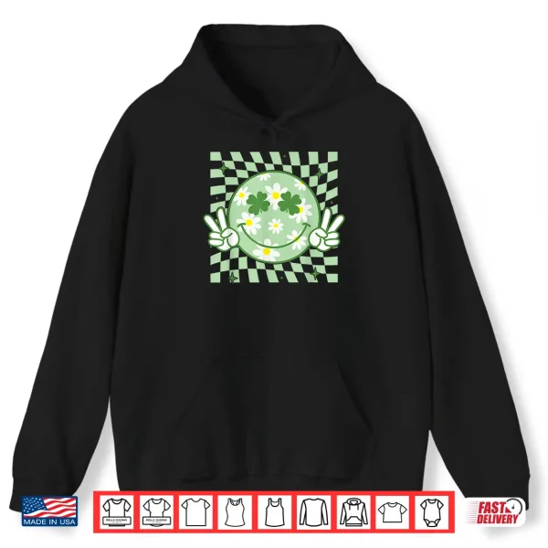 Hoodie Groovy Shamrock Smile Face St Patricks Day Men Kids Funny Shirt