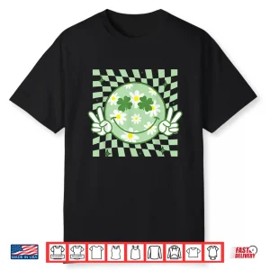 Groovy Shamrock Smile Face St Patricks Day Men Kids Funny Shirt