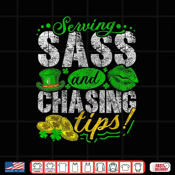 Design Funny St Patricks Day Waitress Bartender Waiter Tips Lucky Shirt