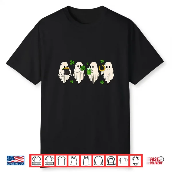 Cute Ghost Hold Clover Beer Spooky St Patrick’S Day Shirt