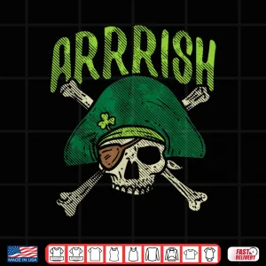 Design Arrish Irish Pirate Skull Leprechaun St Patricks Day Boys Shirt