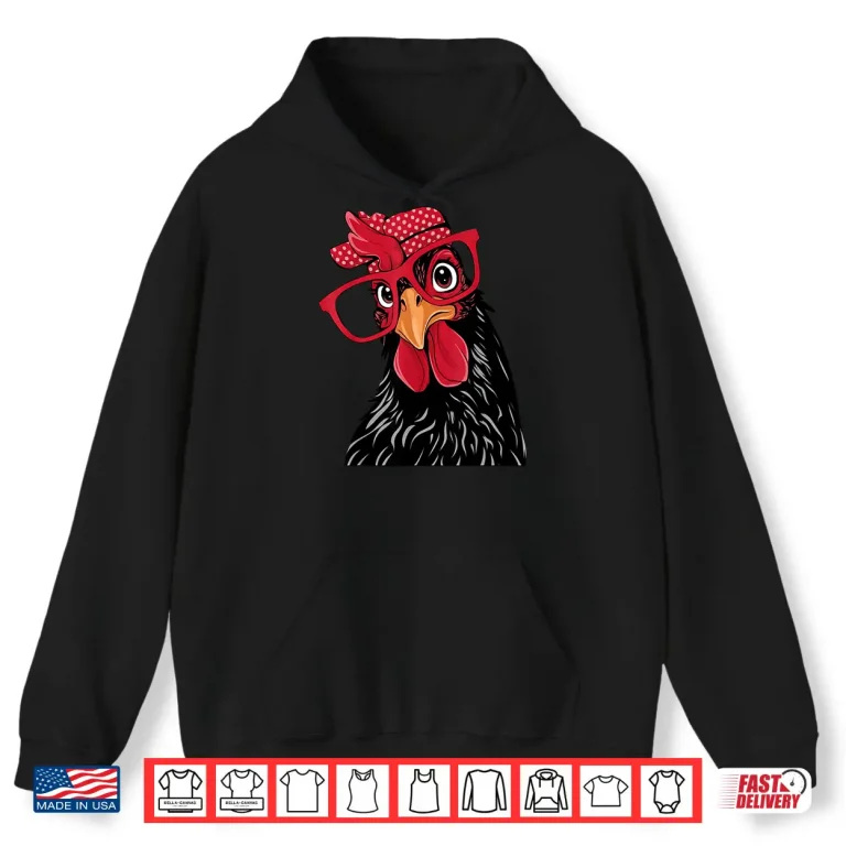 Hoodie WomenS Cute Chicken Glasses Bandana Headband MotherS Day Shirt