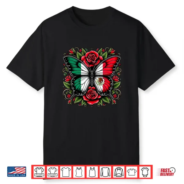 Mexican Independence Day Tee   Mexico Butterfly Flag Women’S Shirt