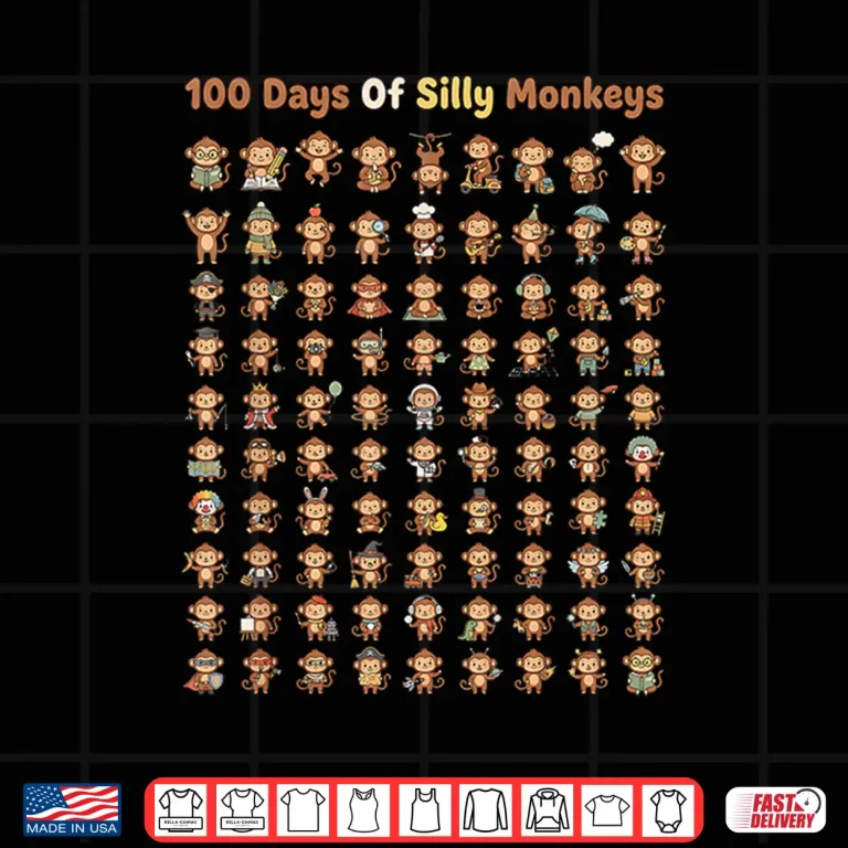 Design Funny 100th Day of School Teacher 100 Days of Silly Monkeys Shirt