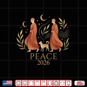 Design Walk Peace 2026 World Peace Monks with Aloka Dog Spiritual Shirt