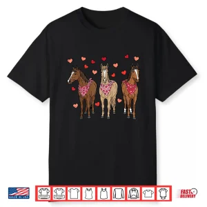 Valentines Day Horses Hearts Equestrian Women Girls Kids Men Shirt