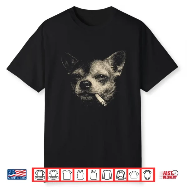 Funny Smoking Chihuahua Vintage Y2K Grunge Dog Graphic Tee Shirt