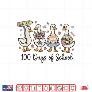 Design 100 Days of School Ducks Cute Goose Teacher 100th Day Kids Shirt
