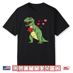 Valentines Day Dino Heart Funny Love Trex Boys Kids Toddler Shirt