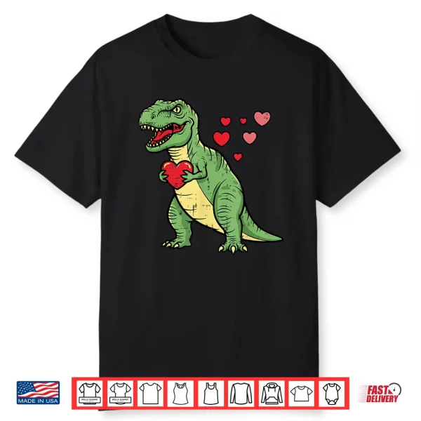 Valentines Day Dino Heart Funny Love Trex Boys Kids Toddler Shirt