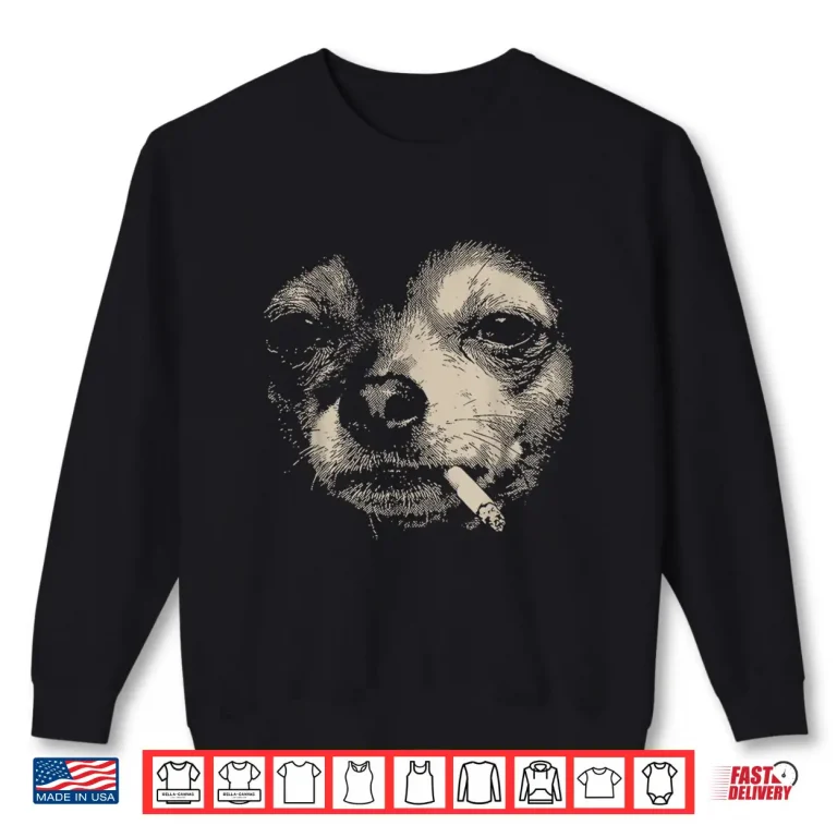 Sweatshirt Smoking Chihuahua Meme Funny Dog Face Y2K Grunge Dog Shirt