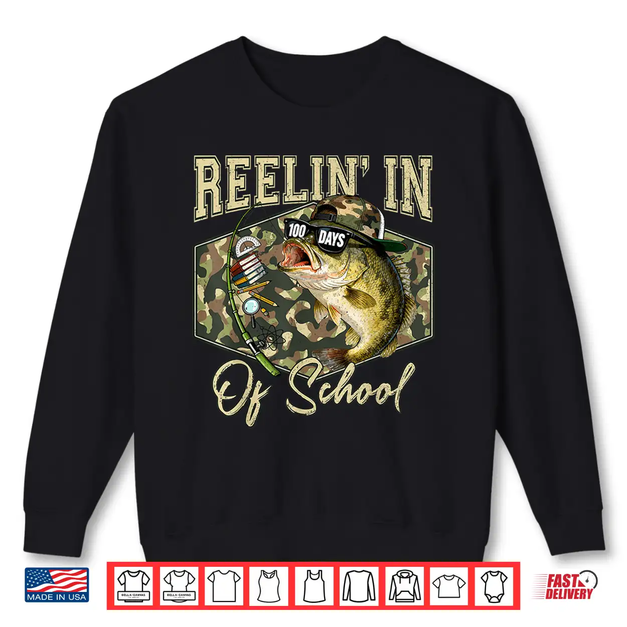 Reelin’ In 100 Days Of School Bass Fishing Lover Boy Teen Shirt Reelin’ In 100 Days Of School Bass Fishing Lover Boy Teen Shirt