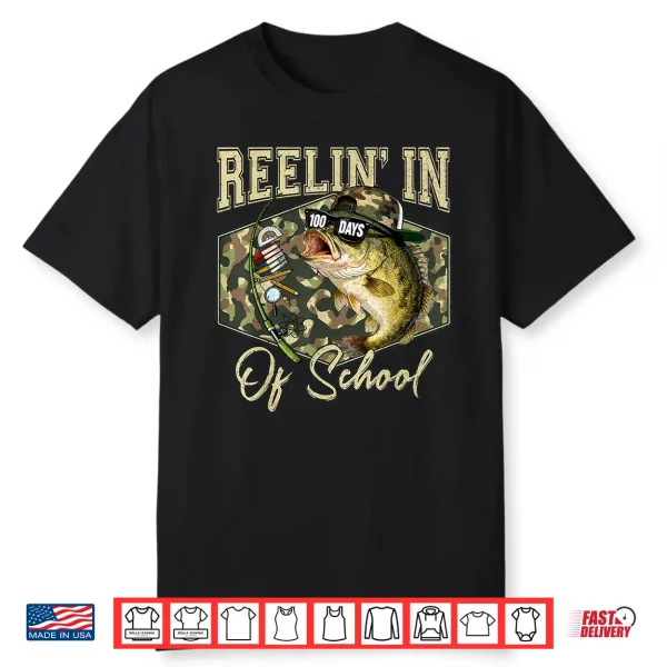 Reelin’ In 100 Days Of School Bass Fishing Lover Boy Teen Shirt
