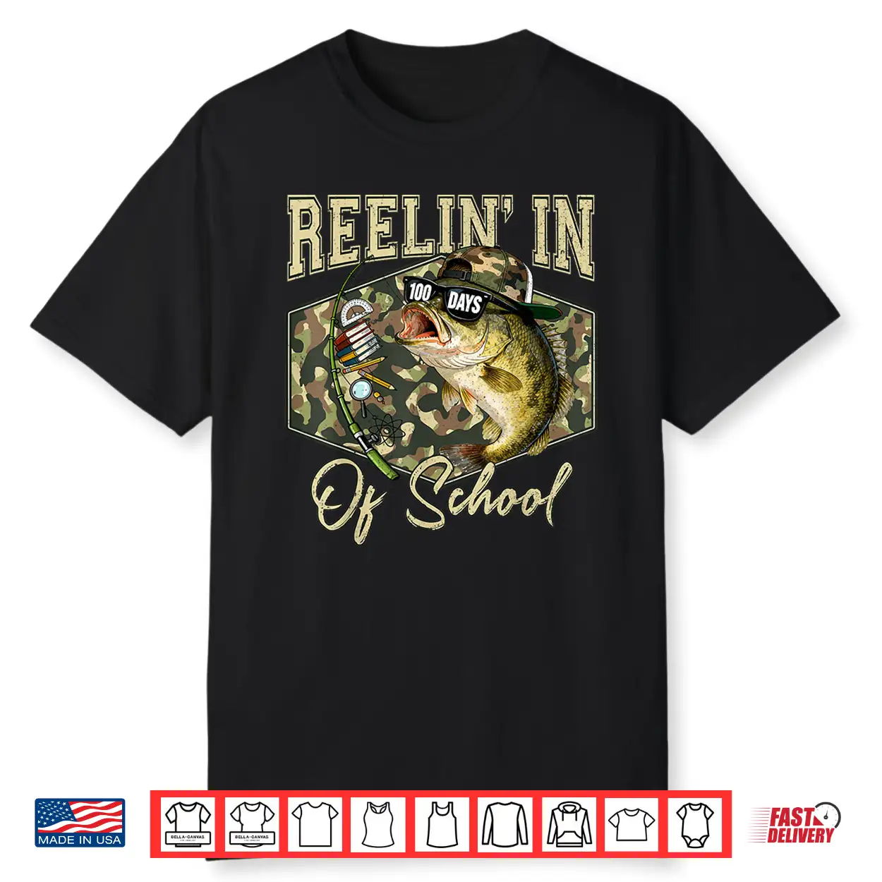 Reelin’ In 100 Days Of School Bass Fishing Lover Boy Teen Shirt Reelin’ In 100 Days Of School Bass Fishing Lover Boy Teen Shirt
