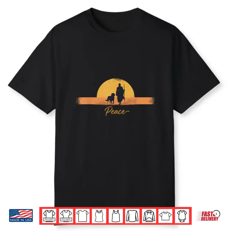 Peace Minimalist Zen Art Walk for Peace Monks with Aloka Dog Shirt 5