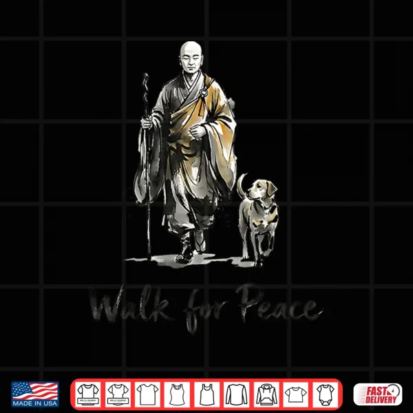 Design Minimalist Zen Art Walk for Peace Monks with Aloka Dog Shirt 2