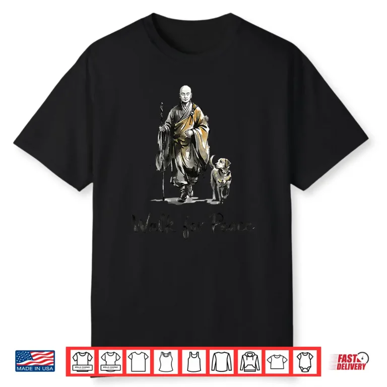 Minimalist Zen Art Walk for Peace Monks with Aloka Dog Shirt 2