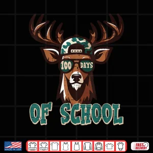 Design 100 Days of School Deer Camo 100th Day Hunting Boys Kids Men Shirt