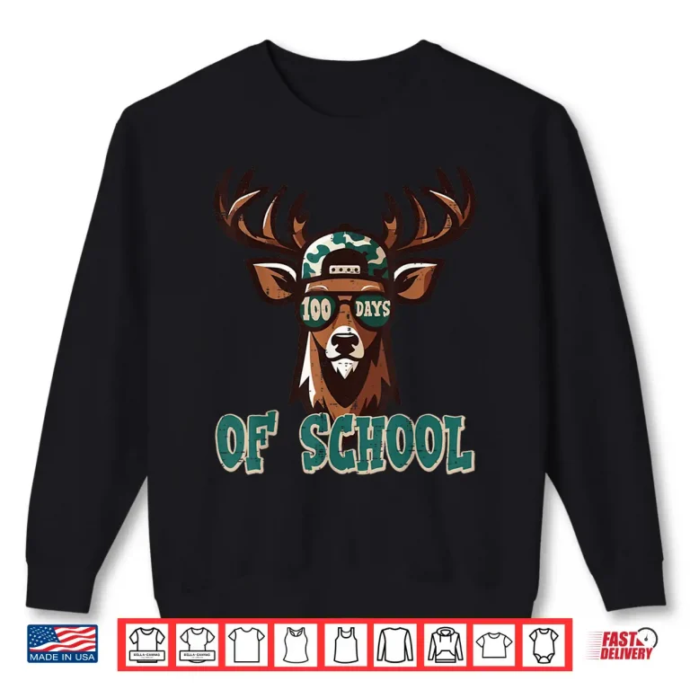 Sweatshirt 100 Days of School Deer Camo 100th Day Hunting Boys Kids Men Shirt