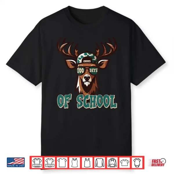100 Days Of School Deer Camo 100Th Day Hunting Boys Kids Men Shirt