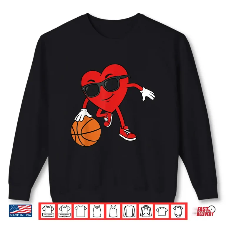 Sweatshirt Valentines Day Basketball Heart Playing Basketball Boys Kids Shirt