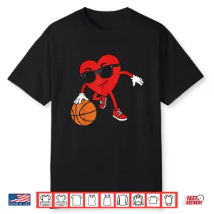Valentines Day Basketball Heart Playing Basketball Boys Kids Shirt