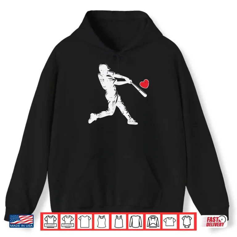 Hoodie Valentines Day Baseball Batter Silhouette Heart Men Boys Kid Shirt