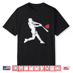Valentines Day Baseball Batter Silhouette Heart Men Boys Kid Shirt