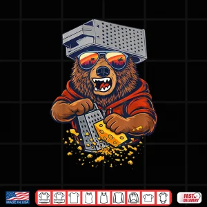 Design Retro Bear with Cheese Grater Hat and Sunglasses Sunse Funny Shirt 2
