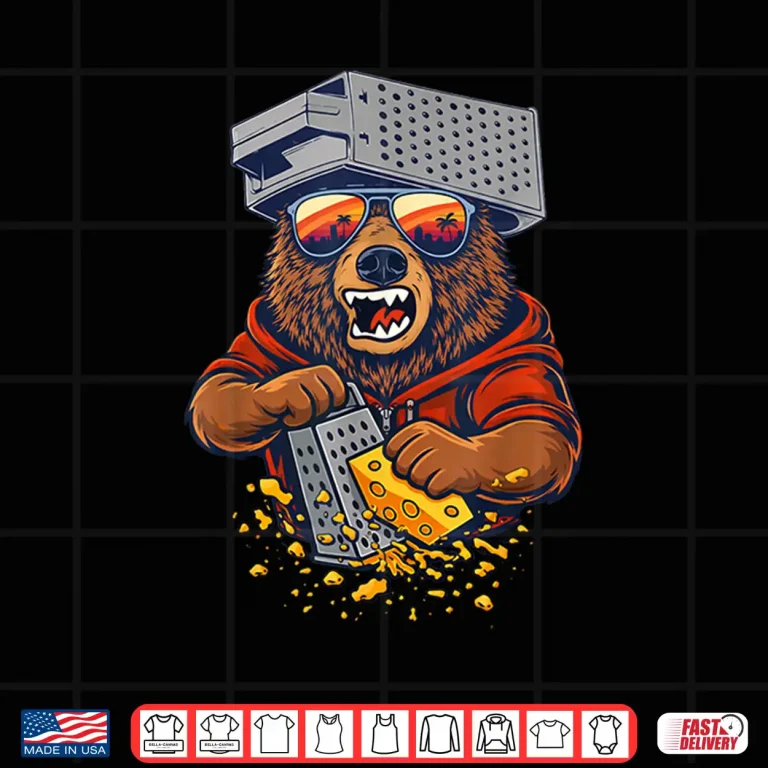 Design Retro Bear with Cheese Grater Hat and Sunglasses Sunse Funny Shirt 2
