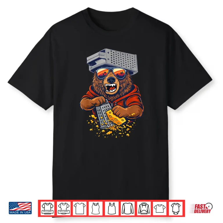 Retro Bear with Cheese Grater Hat and Sunglasses Sunse Funny Shirt 2