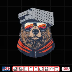 Design Retro Bear with Cheese Grater Hat and Sunglasses Sunset Art Shirt 4