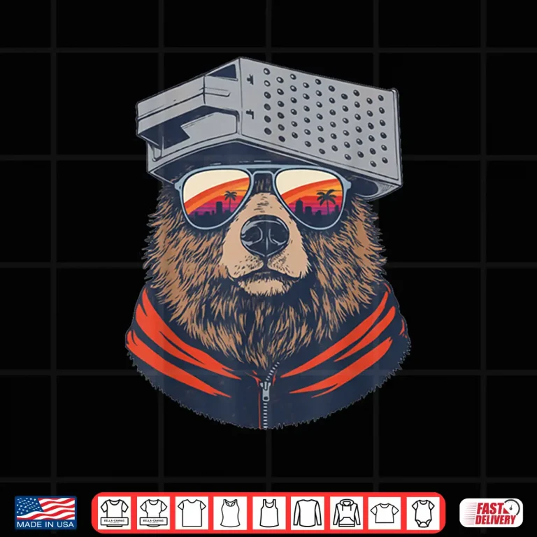 Retro Bear With Cheese Grater Hat And Sunglasses Sunset Art Shirt 4 Design Retro Bear with Cheese Grater Hat and Sunglasses Sunset Art Shirt 4