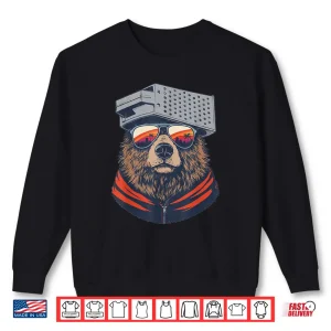 Sweatshirt Retro Bear with Cheese Grater Hat and Sunglasses Sunset Art Shirt 4