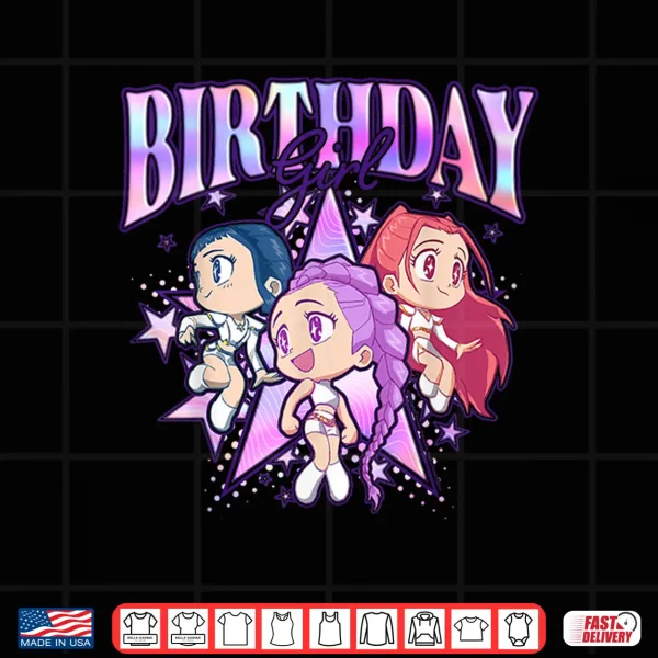 Design Kpop Demon Hunters Birthday Girl Cute Chibi Group Shot Shirt