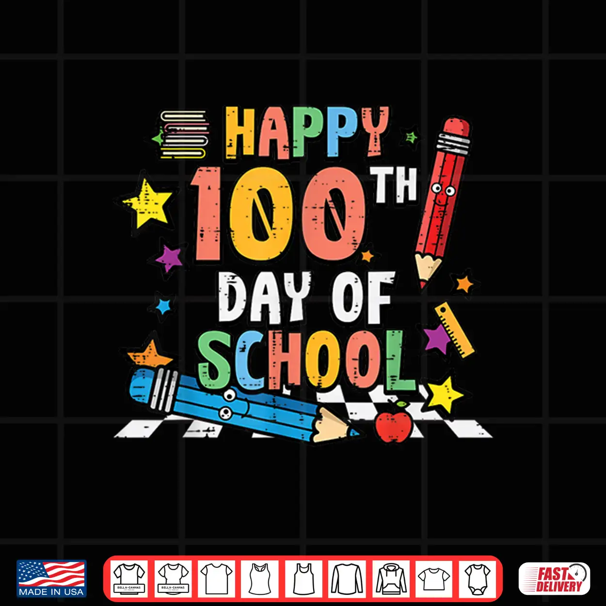 Happy 100Th Day Of School Pencils 100 Days Men Women Kids Shirt Happy 100Th Day Of School Pencils 100 Days Men Women Kids Shirt