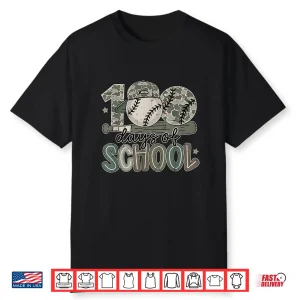 100 Days Of School Baseball Camo Funny Boys Kids 100Th Day Shirt