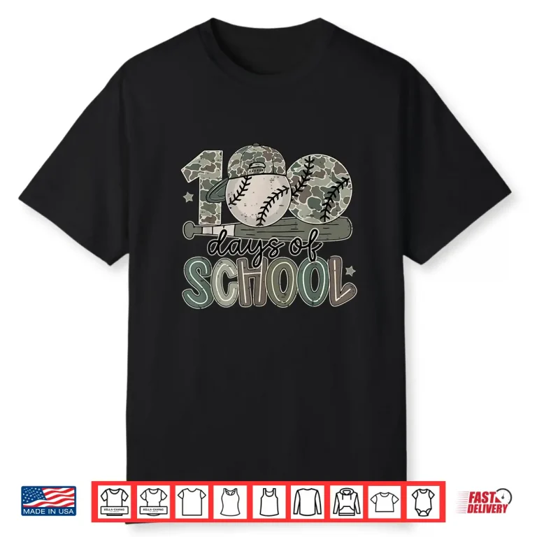 100 Days of School Baseball Camo Funny Boys Kids 100th Day Shirt