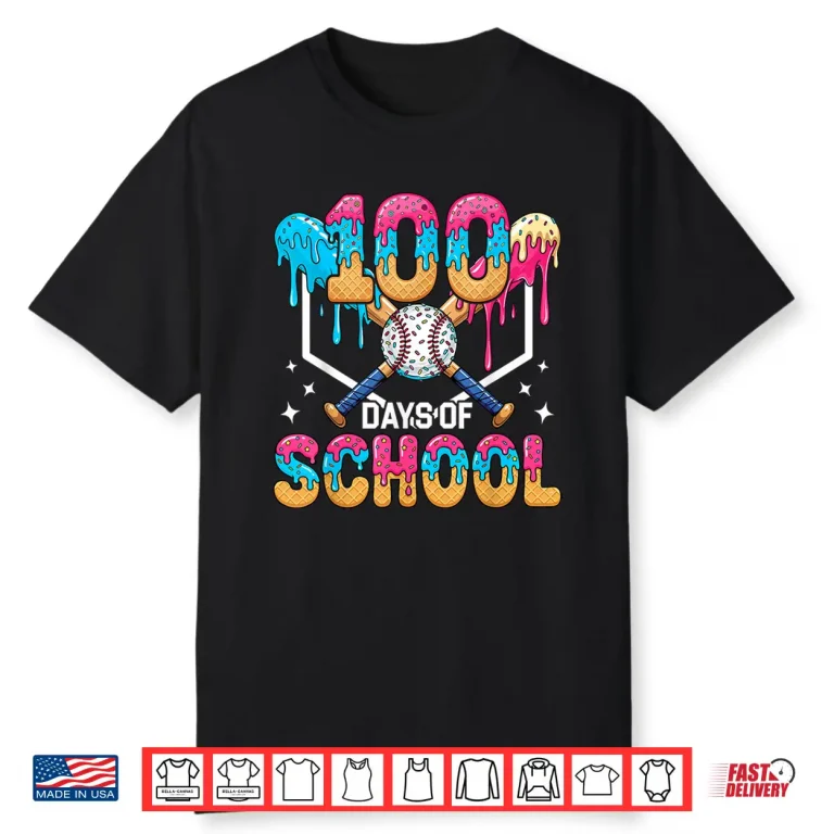 100 Days of School Baseball Boys Kids 100th Day of School Shirt