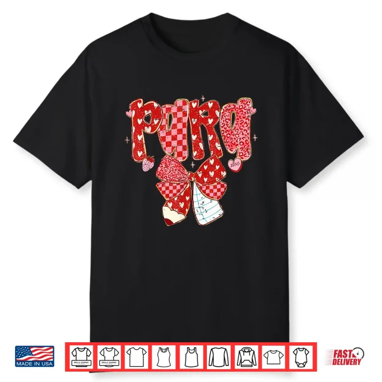 Retro Checkered Coquette Bow Pencil para Teacher Valentine Shirt