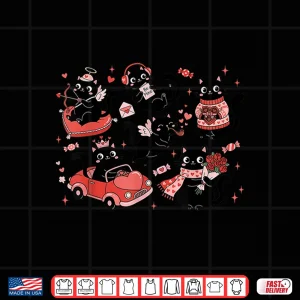 Design Retro Black Cat Heart Valentines Day Cute Kitten Lover Shirt