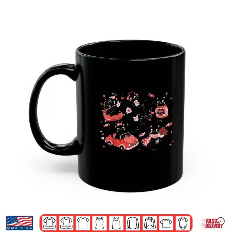 Mug Retro Black Cat Heart Valentines Day Cute Kitten Lover Shirt