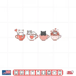 Design Kawaii Cat Cute Valentine Hearts Teacup Kitty Shirt
