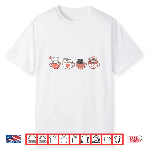 Kawaii Cat Cute Valentine Hearts Teacup Kitty Shirt