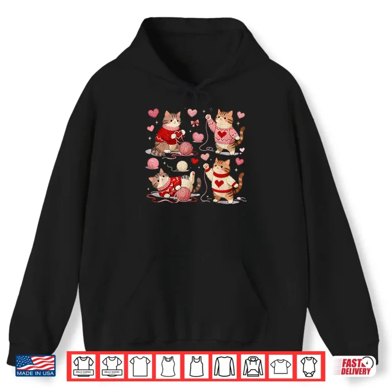 Hoodie Happy Valentine Cute Crochet Cat Love Design Shirt